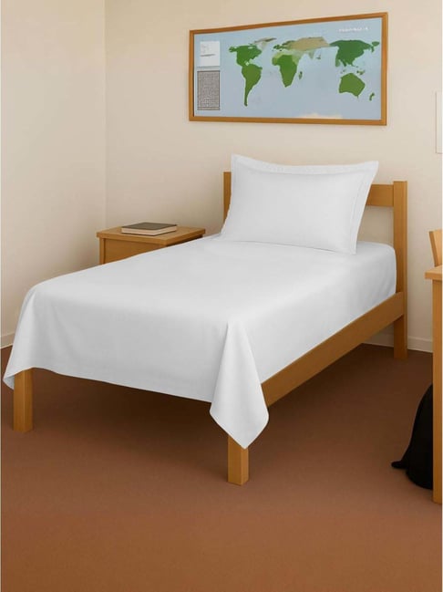 Pizuna White Cotton 400 TC Flat Bedsheet with 1 Pillow Cover-picture-29