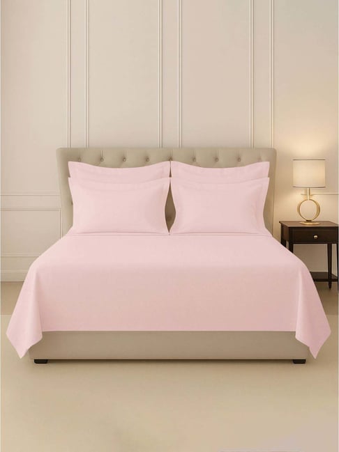 Pizuna Light Pink Cotton 400 TC Flat Bedsheet with 4 Pillow Cover-picture-11