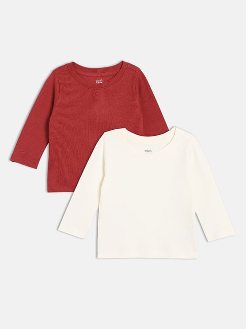 Miniklub Kids Red & White Cotton T-Shirt - Pack of 2