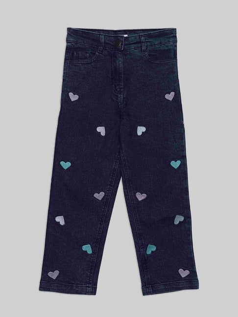 Nauti Nati Girls Blue Cotton Embroidered Jeans-picture-36