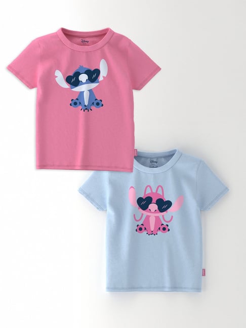 Nauti Nati Girls Blue And Pink Cotton Graphic Print T-Shirt-picture-27