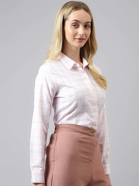 English Navy White Pink Regular Fit Checked Shirt