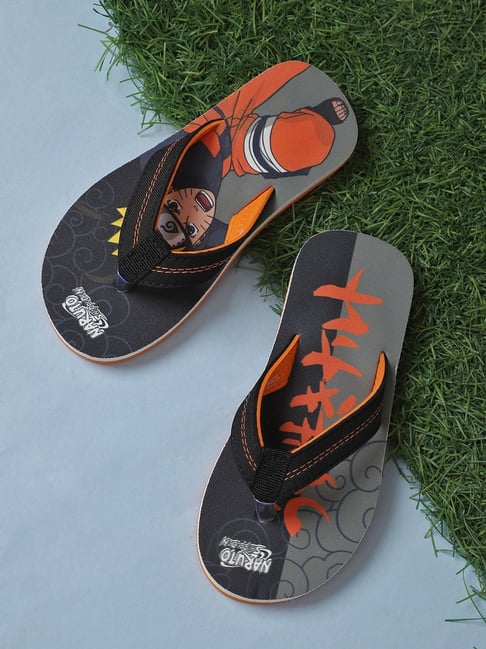 Kidsville Kids Naruto Printed Black & Orange Flip-Flops