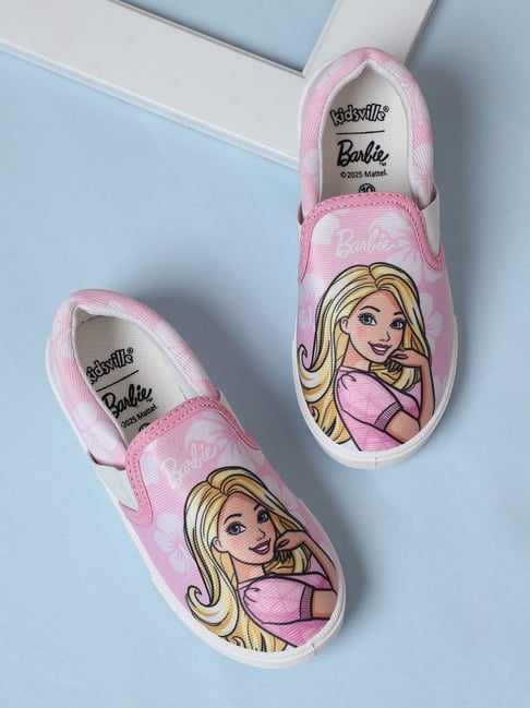 Kidsville Kids Barbie Printed Pink Slip-On Shoes