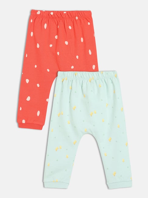 Miniklub Girls Red & Green Cotton Printed Knit Bottom - Pack of 2