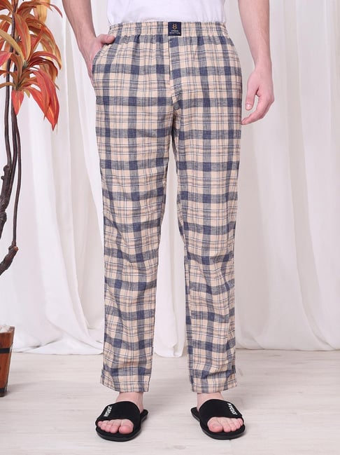 Urban Scottish Beige Cotton Regular Fit Checked Pyjamas