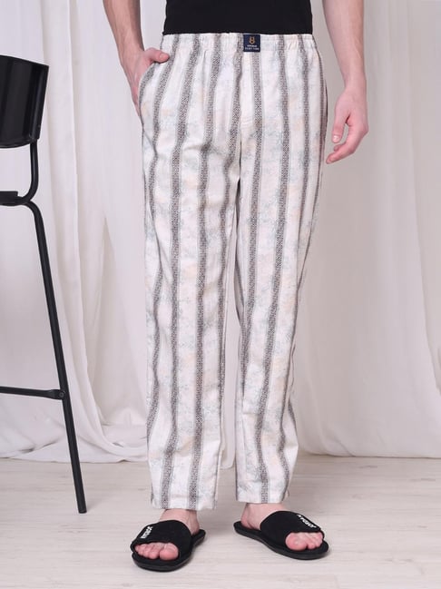 Urban Scottish Beige Cotton Regular Fit Striped Pyjamas