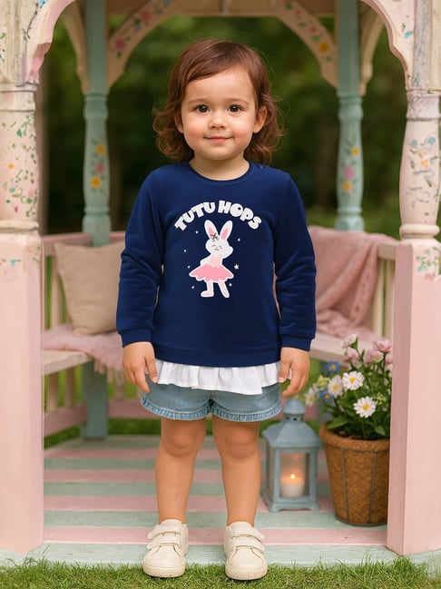 Miniklub Girls Blue Cotton Printed Sweatshirt
