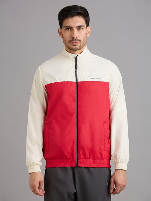 Skechers Red Regular Fit Colour Block Sports Jacket-picture-17