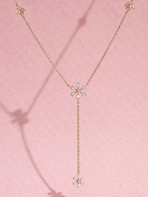 P.N.Gadgil Jewellers 14k (585) Yellow Gold Charming Flowerfall Lariat Diamond Necklace