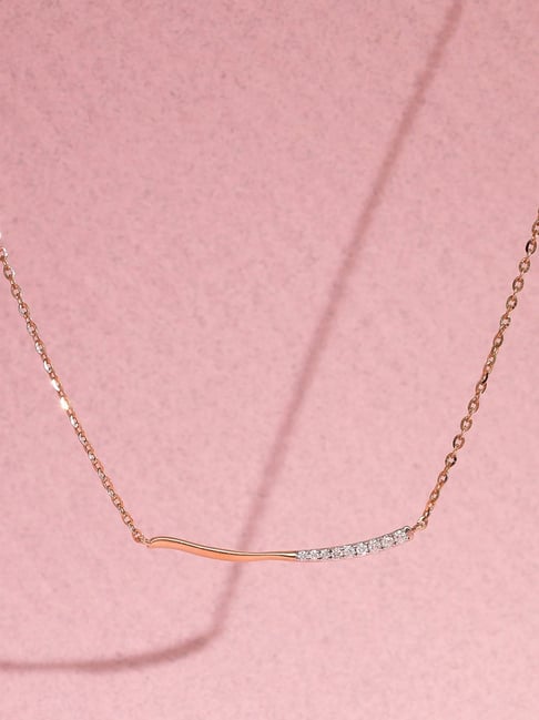 P.N.Gadgil Jewellers 14k (585) Yellow Gold Delicate Beam Modern Diamond Necklace