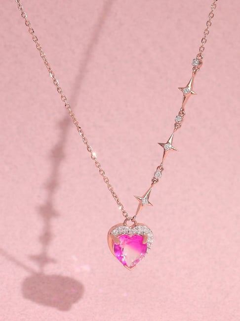 P.N.Gadgil Jewellers 14k (585) Yellow Gold Blush Romance Modern Diamond Necklace