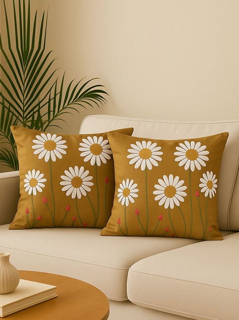 MFD HOME Furnishing Camel Brown Polycotton Bengaluru Cushion Covers - Set of 2-picture-32