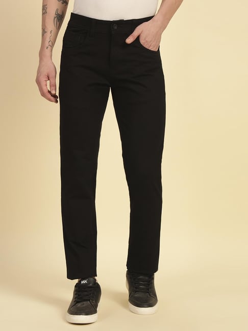 Cantabil Black Regular Fit Solid Jeans