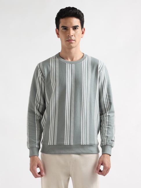 Arrow Sport Green Cotton Regular Fit Striped Sweatshirt-picture-29