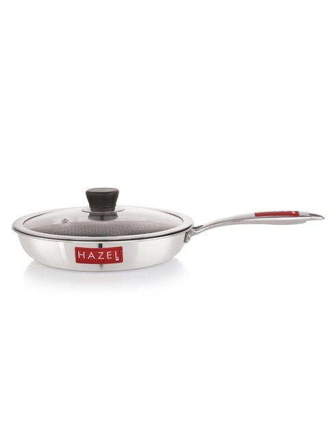 HAZEL Silver Stainless Steel Triply Frying Pan with Glass Lid - 24 cm (1.5 L)