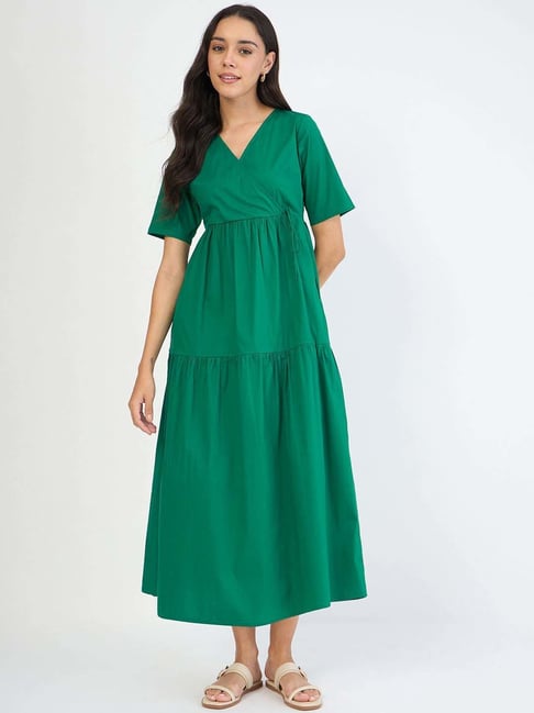 Femmella Green Cotton Regular Fit Dress-picture-47