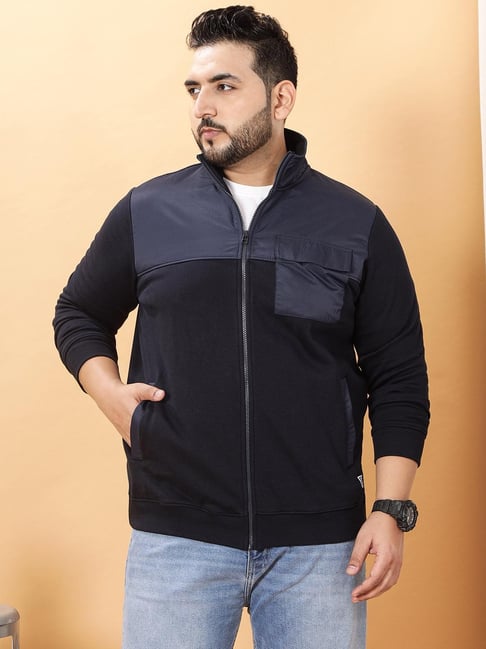 John Pride Navy Blue Fleece Regular Fit Colourblocked Jacket-picture-41