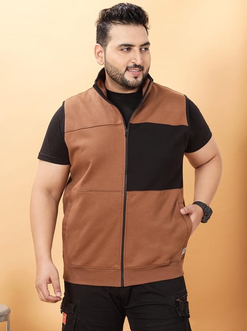 John Pride Brown Fleece Regular Fit Colourblocked Jacket-picture-13