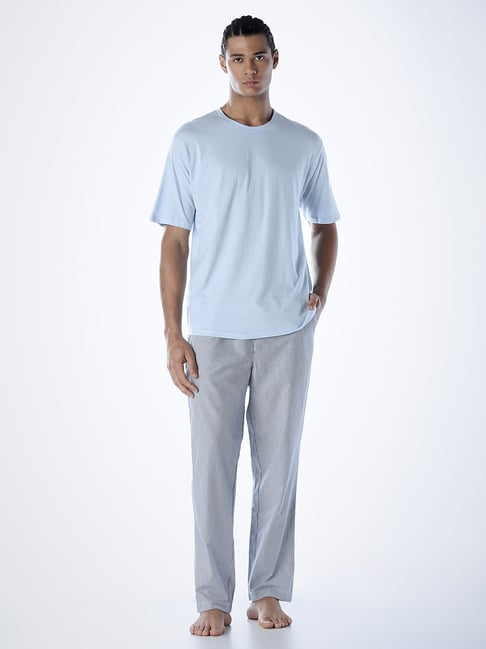 Jack & Jones Blue Cotton Regular Fit Checks Nightwear Set