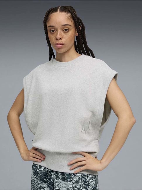 Puma Light Grey Cotton Relaxed Fit Sweater