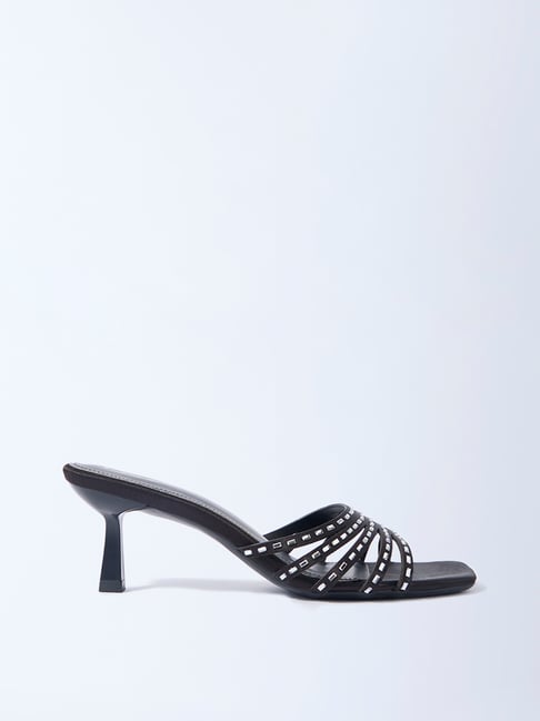 LUNA BLU by Westside Black Diamante Embellished Kitten-Heel Sandals-picture-10