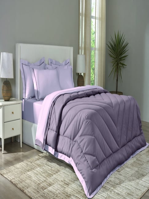 Sansaar Purple Cotton Geometric Double Comforter Bedding Set