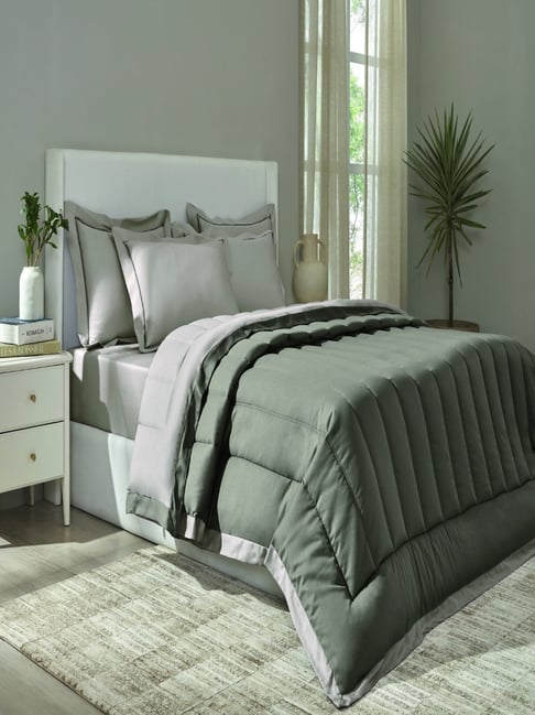 Sansaar Grey Cotton Geometric Double Comforter Bedding Set