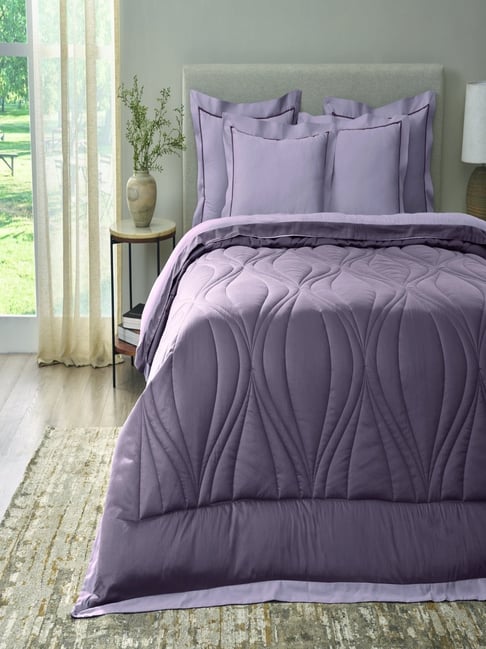 Sansaar Purple Cotton Geometric Double Comforter Bedding Set
