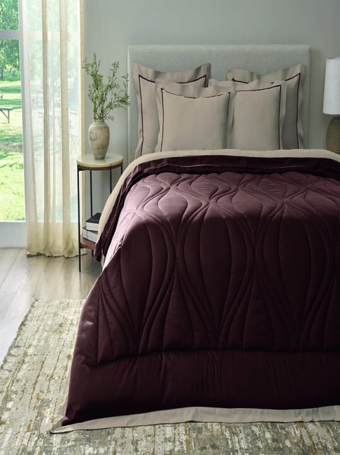 Sansaar Purple Cotton Geometric Double Comforter Set