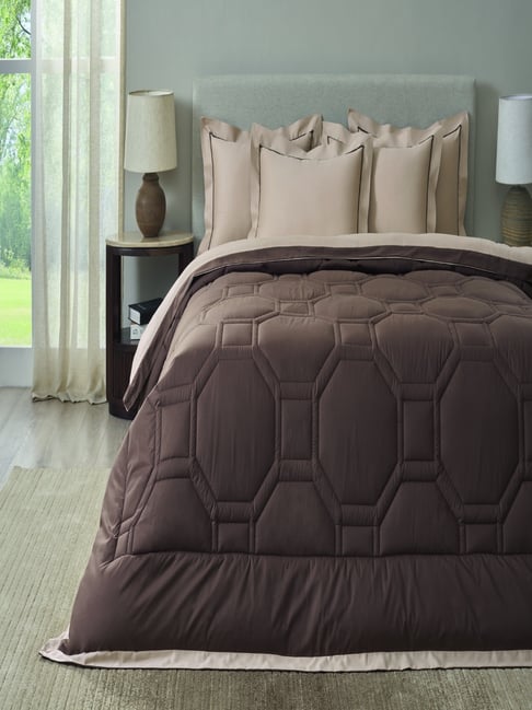 Sansaar Beige Cotton Geometric Double Comforter Bedding Set