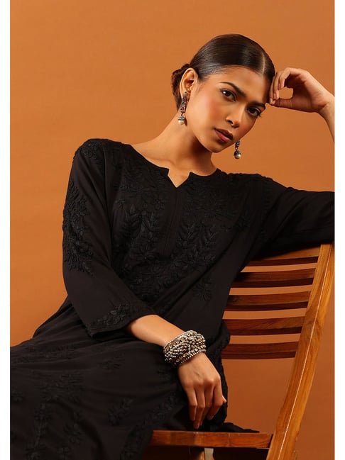 Buy House Of Chikankari Black Modal Regular Fit Kurta for Womens Online @  Tata CLiQ Luxury