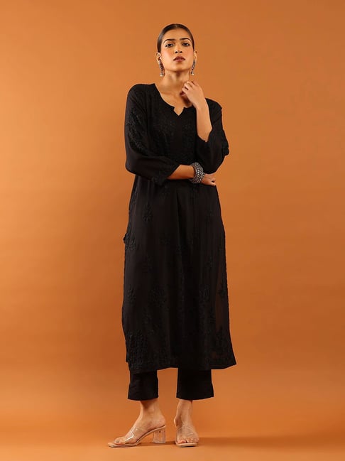 House Of Chikankari Black Modal Regular Fit Kurta-picture-13