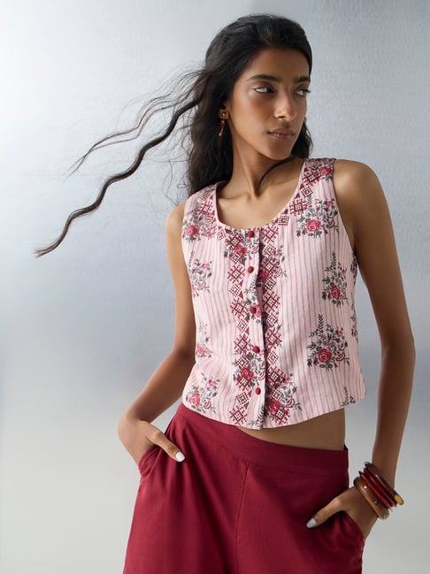 Bombay Paisley by Westside Pink Floral Design Cotton Top