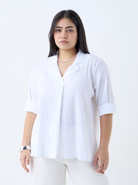 Gia by Westside White Crinkle-Textured Cotton Blouse