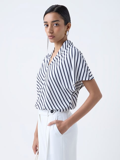 Wardrobe by Westside White Striped Blouse