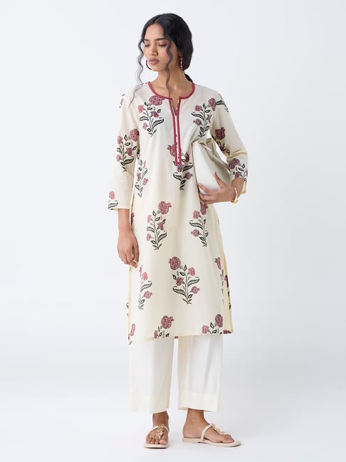 Utsa by Westside Off-White Floral Printed Cotton Straight Kurta-picture-32
