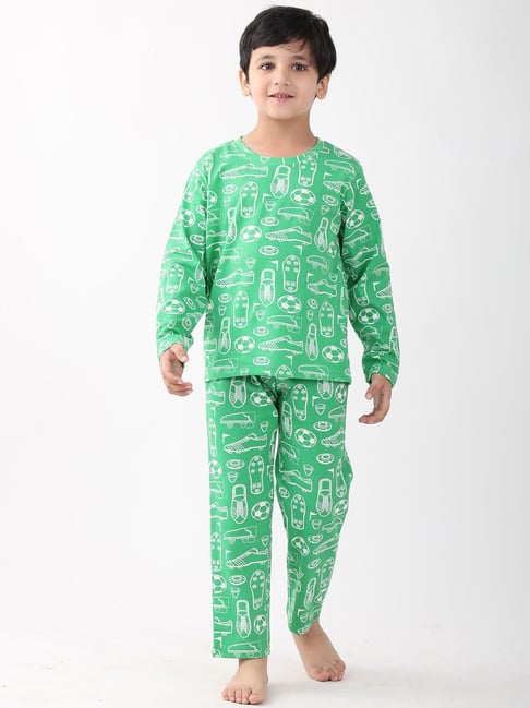 Anthrilo Boys Green Cotton Printed Pyjama Set