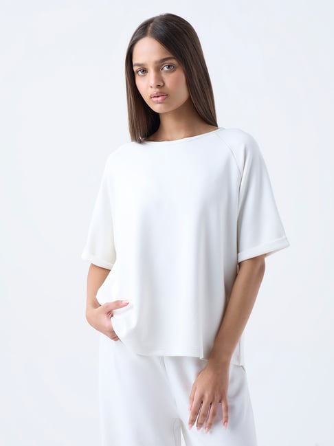 LOV by Westside Off-White Solid T-Shirt