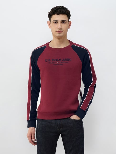 U.S. Polo Assn. Red Cotton Regular Fit Colour Block Sweatshirt-picture-45