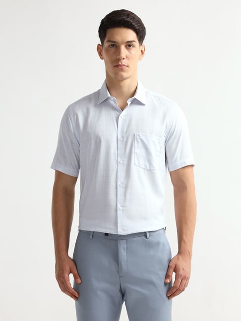 Arrow Light Blue Cotton Regular Fit Self Pattern Shirt-picture-35