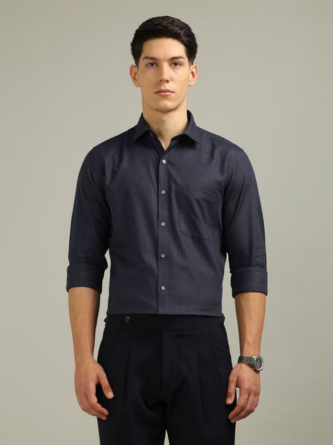 Arrow Blue Cotton Regular Fit Self Pattern Shirt-picture-28