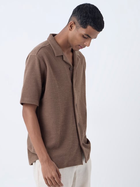 ETA by Westside Brown Textured Relaxed-Fit Cotton-Blend Shirt-picture-36