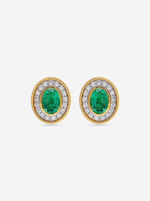 Westside X Pome Emerald Oval Gold Plated Lab Diamond Stud Earrings