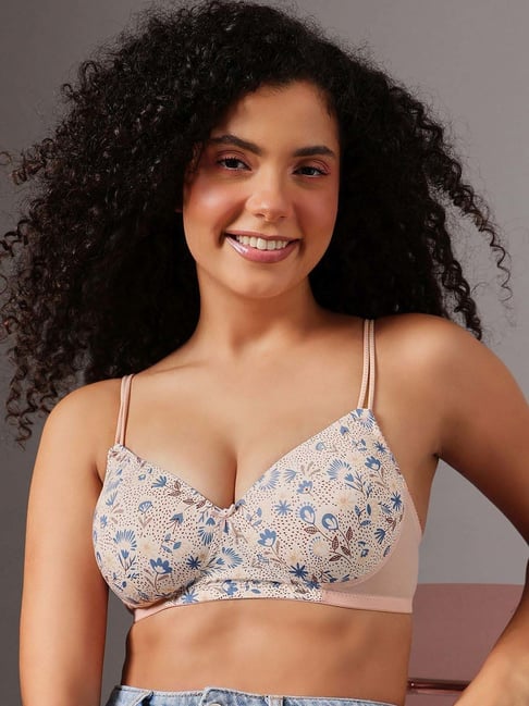 Clovia Peach Regular Fit Floral Print Bra-picture-23