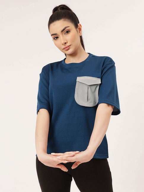 Clovia Blue Regular Fit Sports T-Shirt-picture-30