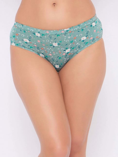 Clovia Green Regular Fit Floral Print Panties