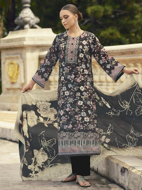 Stylee LIFESTYLE Black Lawn Cotton Embroidered Dress Material