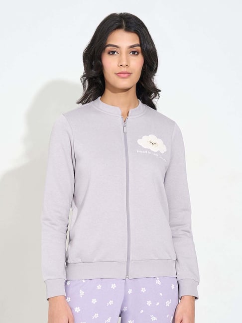 Dreamz By Pantaloons Grey Cotton Comfort Fit Embroidered Sleepwear Sweatshirt-picture-43
