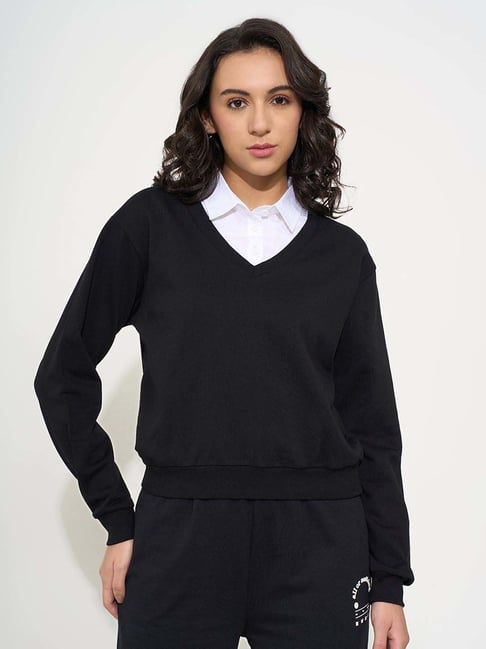 Ajile By Pantaloons Jet Black Comfort Fit Sweatshirt-picture-46